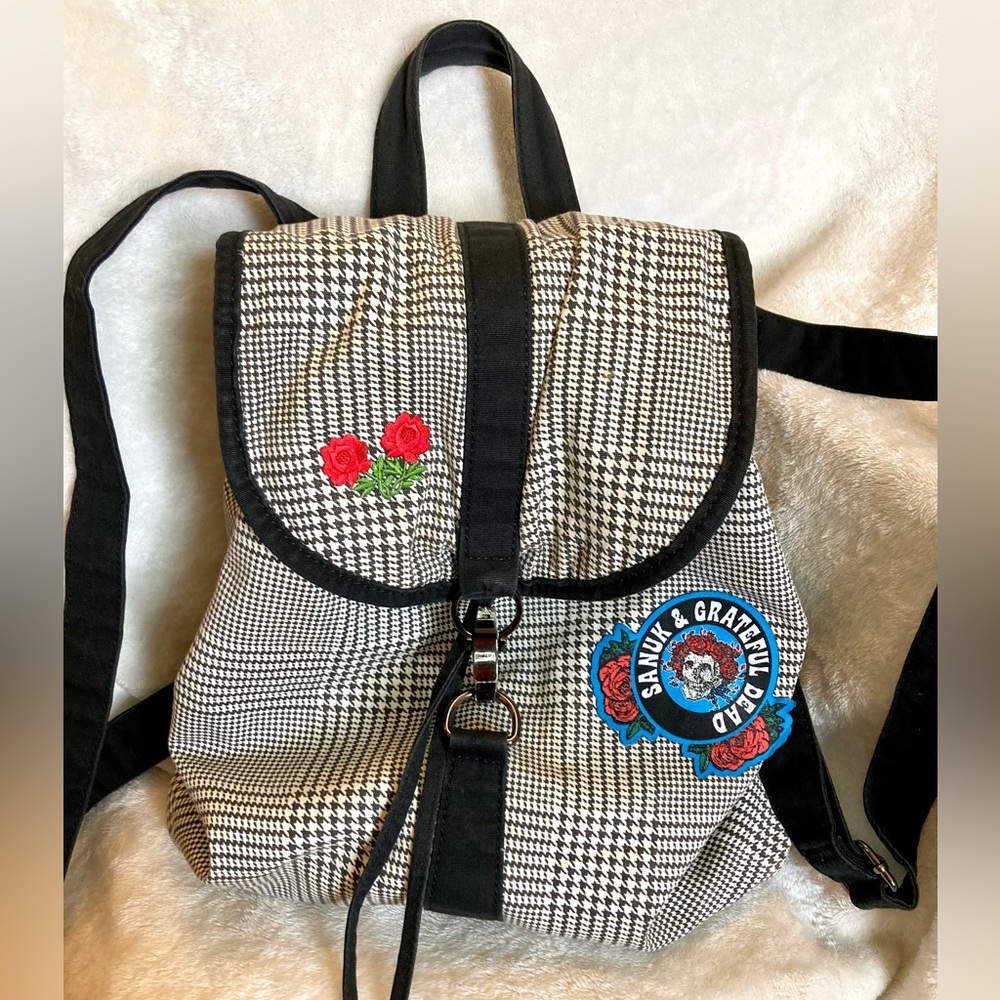 Sanuk Grateful Dead patched Lulu Dharma Plaid Cloth Backpack, rare
